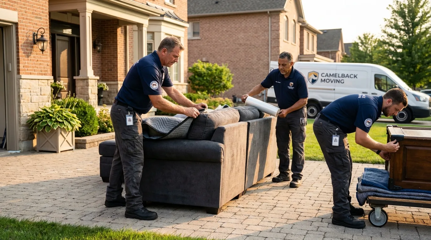 Large estate moving crew wrapping furniture in Corcoran, CA